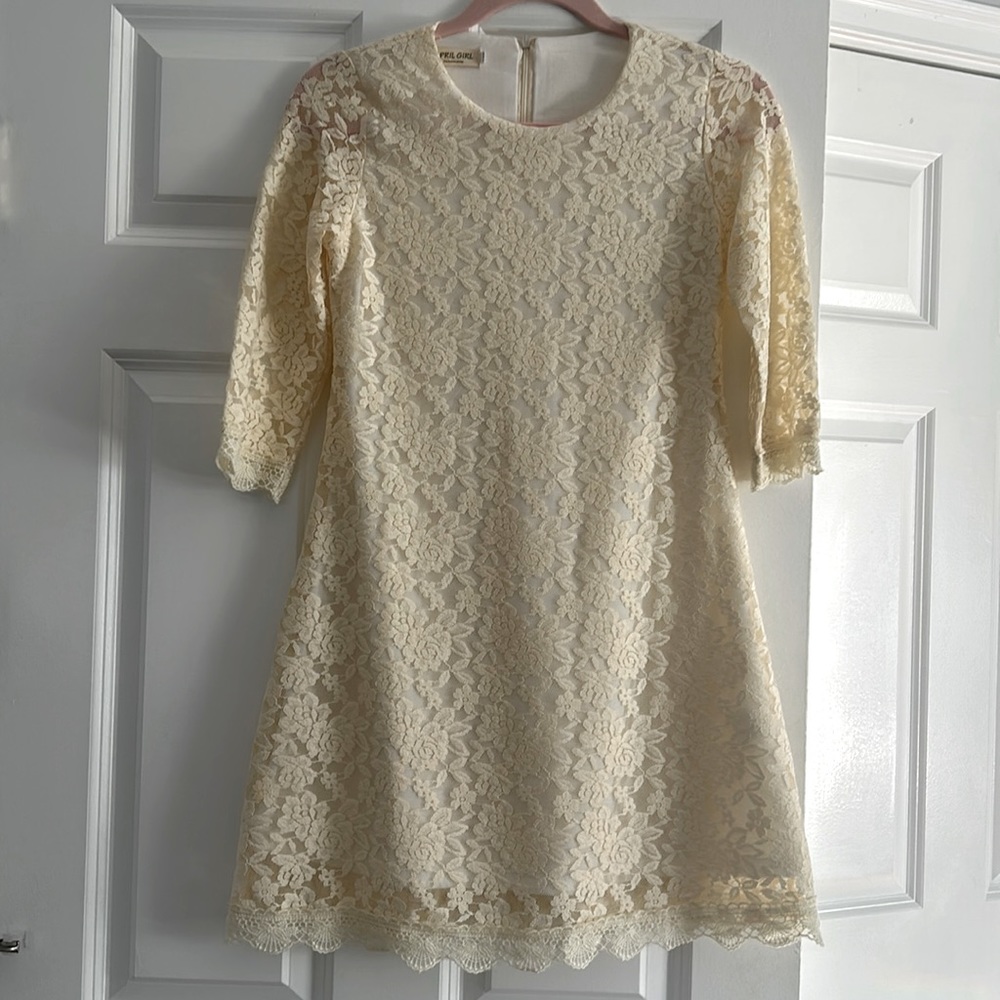 Girls Ivory Lace Dress - Size 12